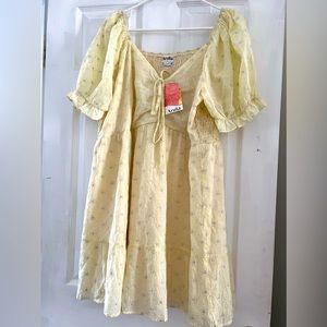 Arula Smocked Puff Short Sleeve Dress in Yellow